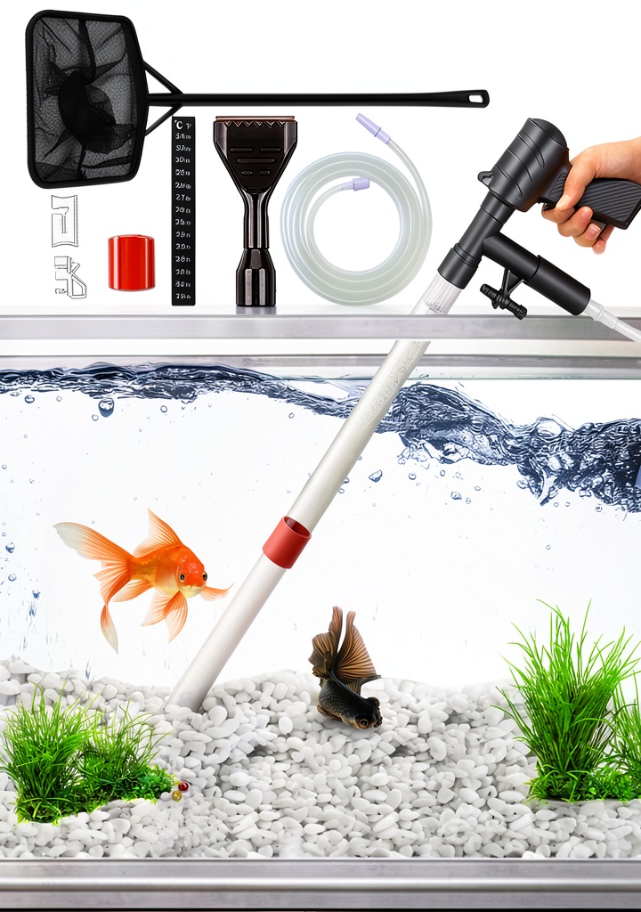 QZQ Aquarium Gravel Cleaner in use on a standard fish tank