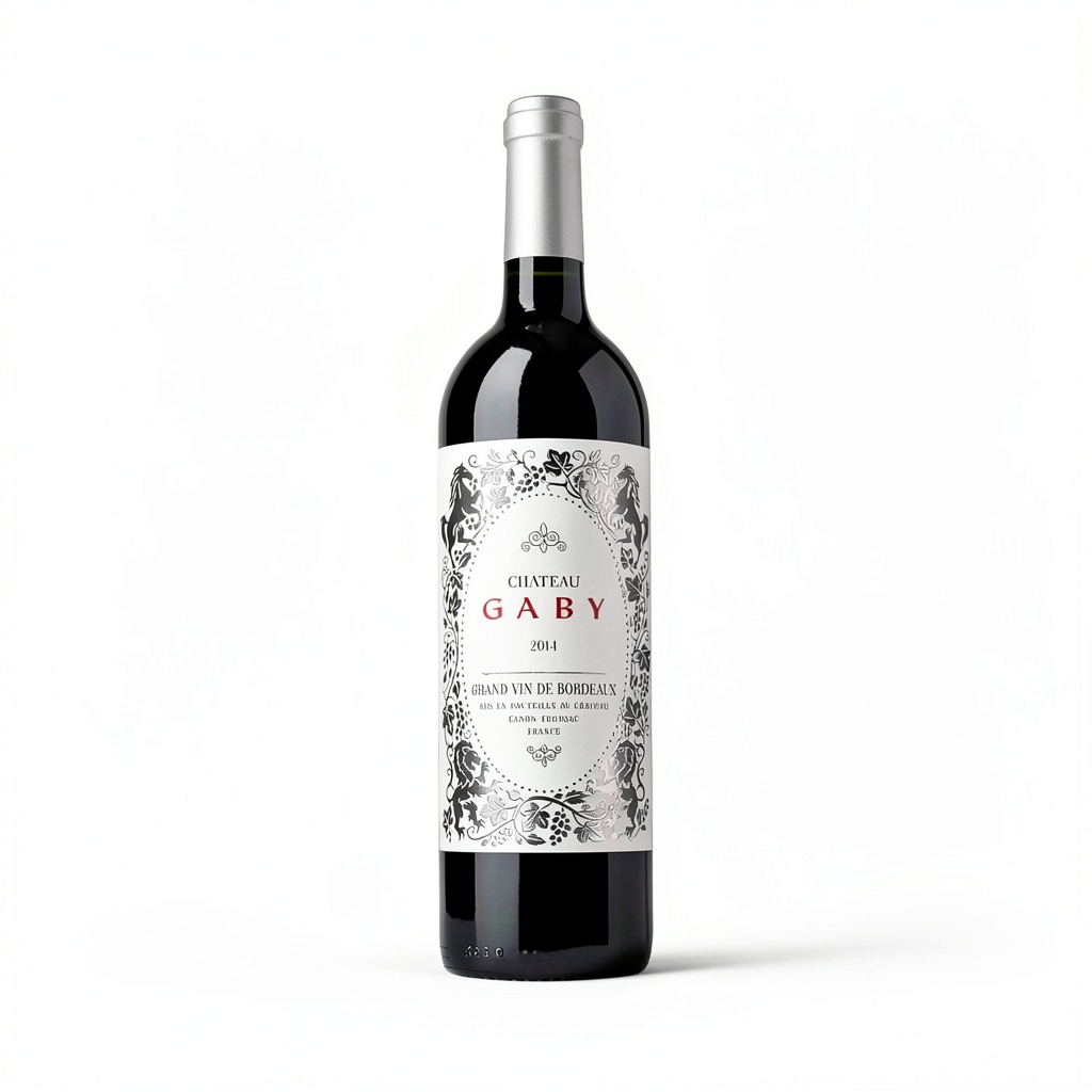 Chateau Gaby Red Wine Full‑bodied Earthy Aroma bottle displayed on a rustic wooden table with glasses and a cheese platter