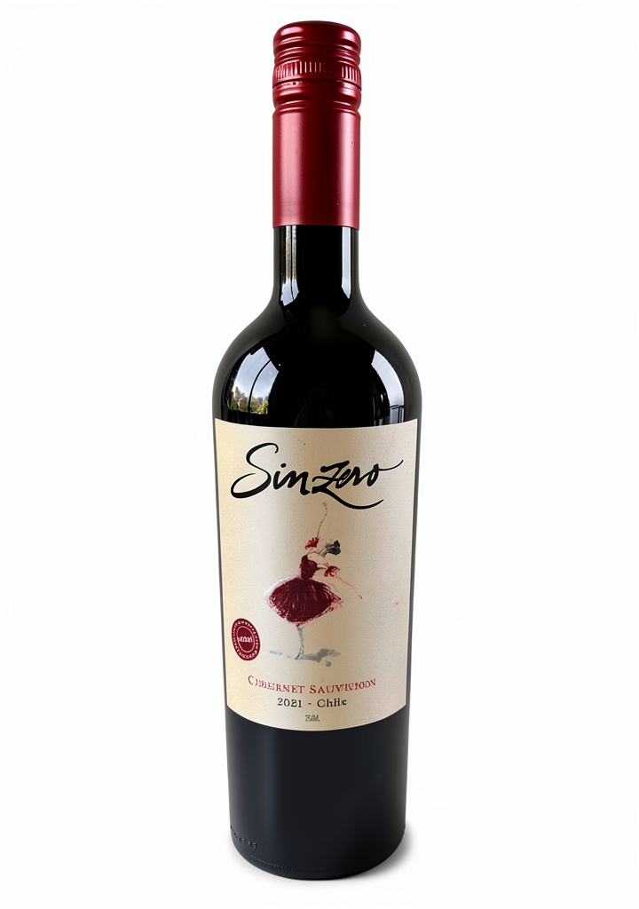 Non alcoholic Cabernet Sauvignon bottle on a dinner table