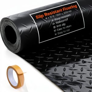 VEVOR Garage Floor Roll 4x10 ft Black PVC Diamond Plate Non Slip Mat-0