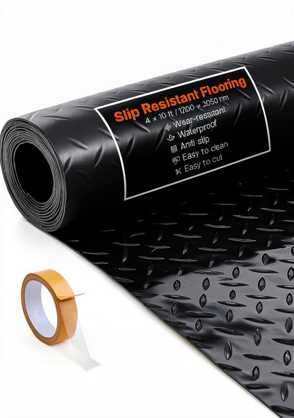 VEVOR Garage Floor Roll 4x10 ft Black PVC Diamond Plate Non Slip Mat-0
